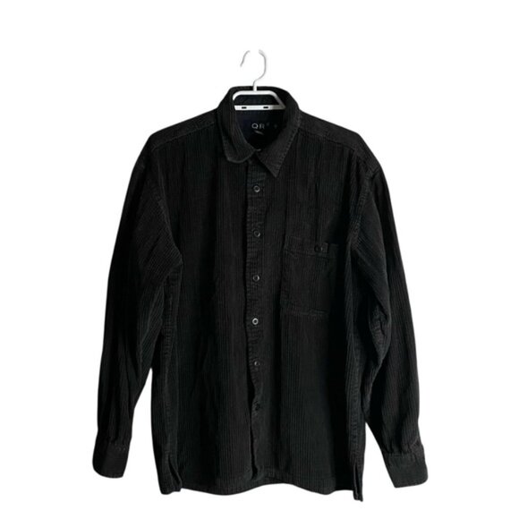 Vintage QR2 Men's Black Corduroy Casual Button-Down Shirt - Picture 1 of 8